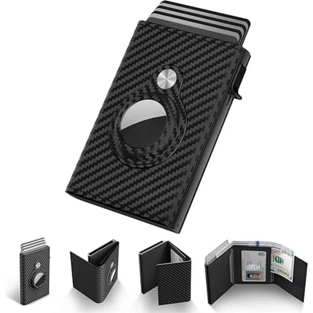 Mens Smart Wallet Card Holder for AirTag: Leather, Compatible with Apple Air